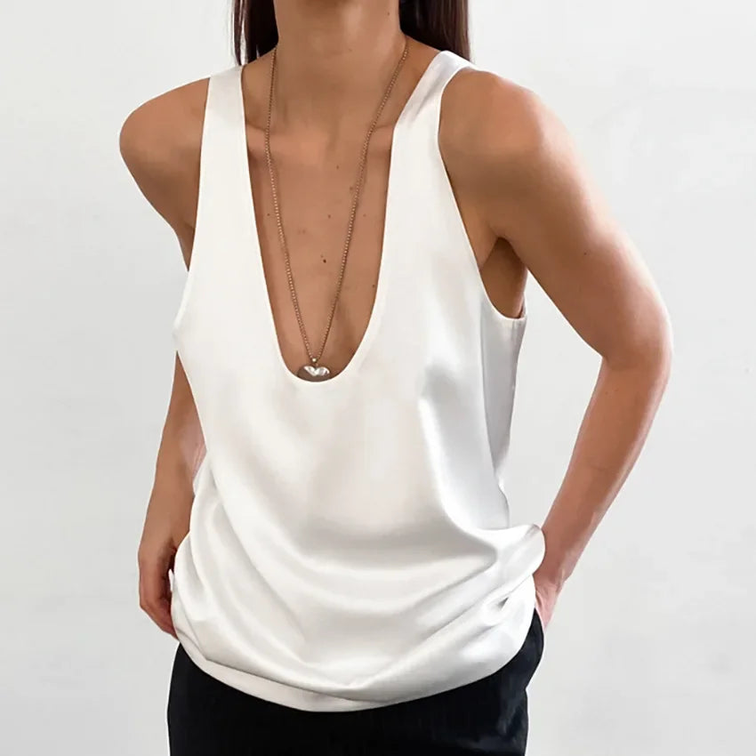 Women's Satin Tank Top | Elegant Deep V-Neck Sleeveless Camisole 2