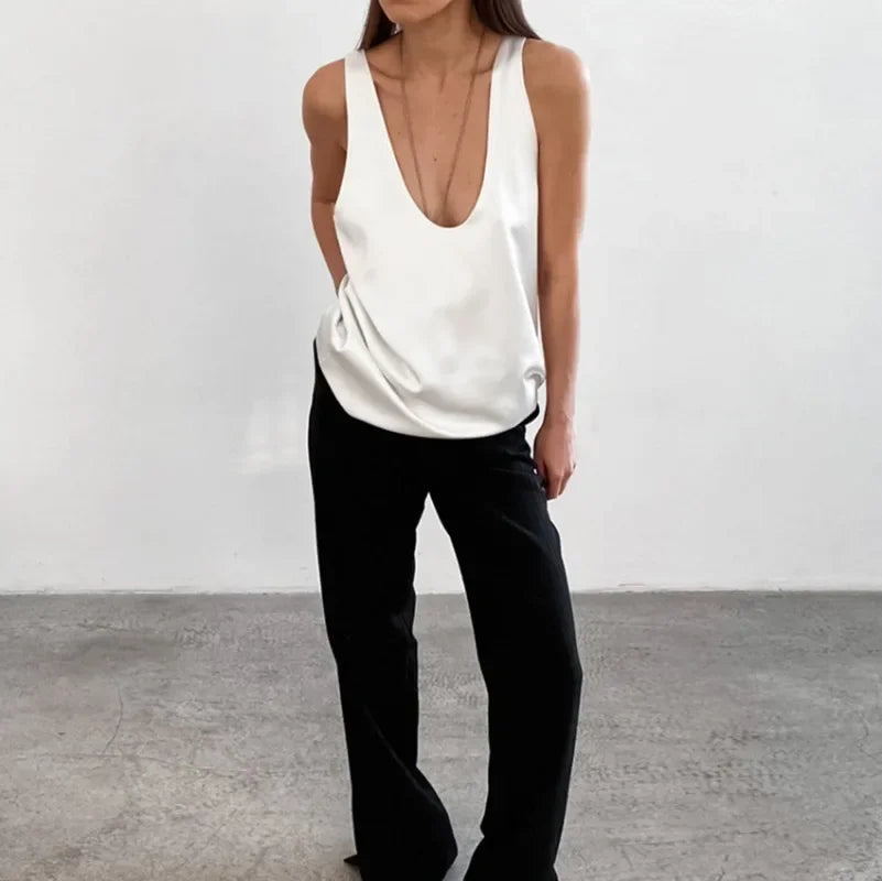 Women's Satin Tank Top | Elegant Deep V-Neck Sleeveless Camisole 4