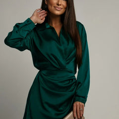 Women's Satin Wrap Dress | Elegant Body-Skimming Cocktail Gown 6