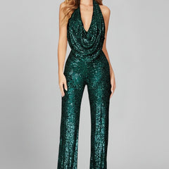 Women's Sequin Wide Leg Jumpsuit | Elegant Cowl-Neck Evening Outfit 10