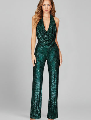 Women's Sequin Wide Leg Jumpsuit | Elegant Cowl-Neck Evening Outfit 10