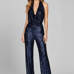 Women's Sequin Wide Leg Jumpsuit | Elegant Cowl-Neck Evening Outfit 11
