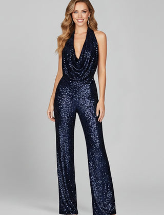 Women's Sequin Wide Leg Jumpsuit | Elegant Cowl-Neck Evening Outfit 11