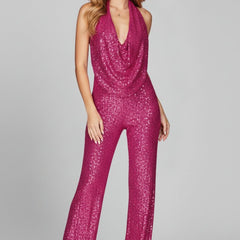 Women's Sequin Wide Leg Jumpsuit | Elegant Cowl-Neck Evening Outfit 12