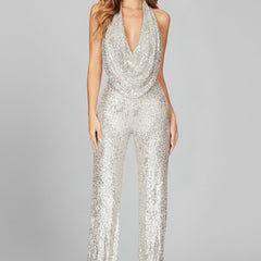 Women's Sequin Wide Leg Jumpsuit | Elegant Cowl-Neck Evening Outfit 3