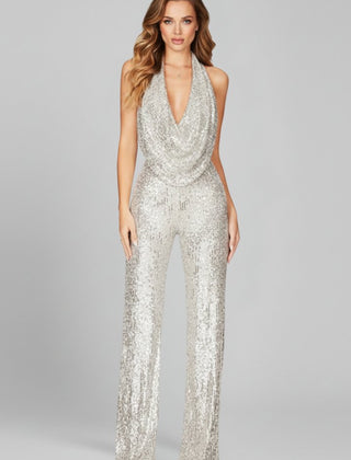 Women's Sequin Wide Leg Jumpsuit | Elegant Cowl-Neck Evening Outfit 3