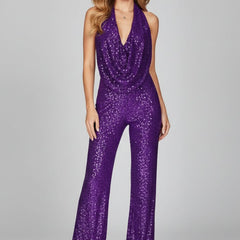 Women's Sequin Wide Leg Jumpsuit | Elegant Cowl-Neck Evening Outfit 5