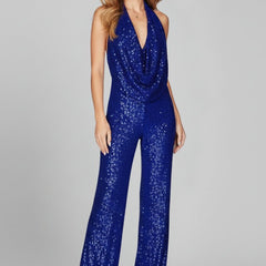 Women's Sequin Wide Leg Jumpsuit | Elegant Cowl-Neck Evening Outfit 6