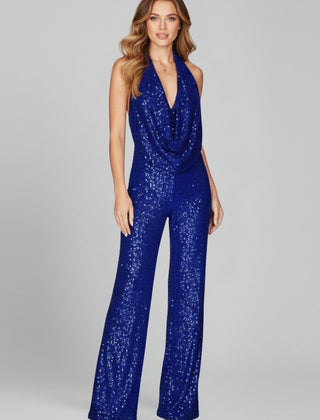 Women's Sequin Wide Leg Jumpsuit | Elegant Cowl-Neck Evening Outfit 6
