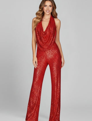 Women's Sequin Wide Leg Jumpsuit | Elegant Cowl-Neck Evening Outfit 7