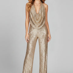 Women's Sequin Wide Leg Jumpsuit | Elegant Cowl-Neck Evening Outfit 8