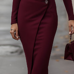 Women's Smooth Bodycon Midi Dress | Elegant V-Neck Long Sleeve Cocktail Dress 2