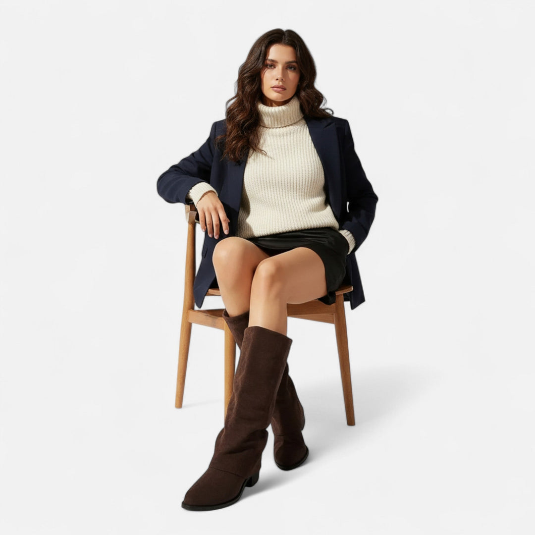 Women's Smooth Faux Leather Knee High Boots | Elegant Chunky Heel Long Boots 3