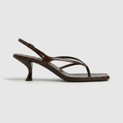 Women's Smooth Leather Kitten Heels | Elegant Square Toe Thong Sandals 0