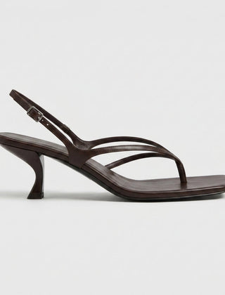 Women's Smooth Leather Kitten Heels | Elegant Square Toe Thong Sandals 3