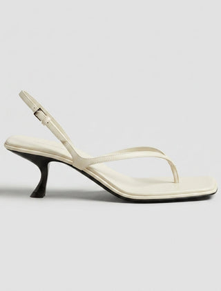 Women's Smooth Leather Kitten Heels | Elegant Square Toe Thong Sandals 4