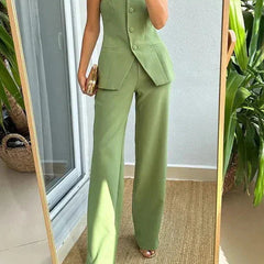 Women's Smooth Suit Set | Elegant Strapless Waistcoat & Wide-Leg Trousers 0