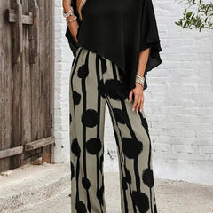 Women's Soft Casual Loungewear Set | Elegant Asymmetrical Top and Wide Leg Pants for Summer 0
