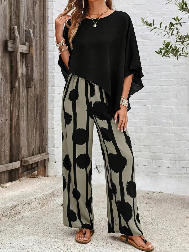 Women's Soft Casual Loungewear Set | Elegant Asymmetrical Top and Wide Leg Pants for Summer 0