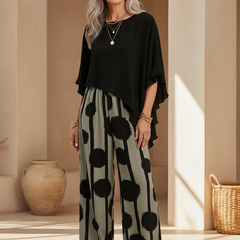 Women's Soft Casual Loungewear Set | Elegant Asymmetrical Top and Wide Leg Pants for Summer 1