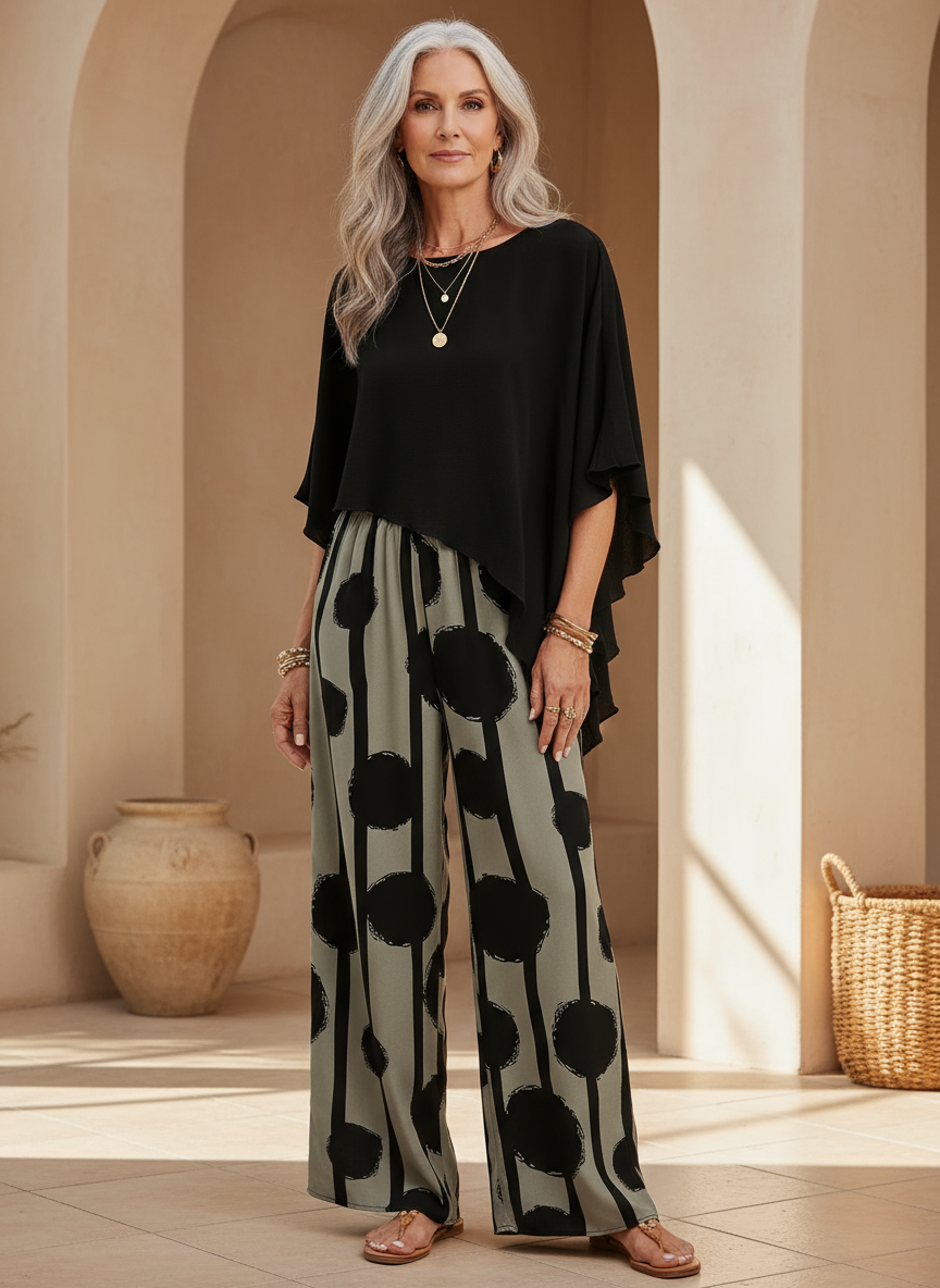 Women's Soft Casual Loungewear Set | Elegant Asymmetrical Top and Wide Leg Pants for Summer 1