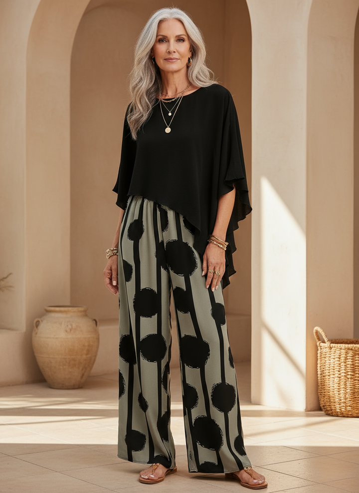 Women's Soft Casual Loungewear Set | Elegant Asymmetrical Top and Wide Leg Pants for Summer 1
