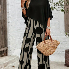 Women's Soft Casual Loungewear Set | Elegant Asymmetrical Top and Wide Leg Pants for Summer 2