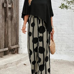 Women's Soft Casual Loungewear Set | Elegant Asymmetrical Top and Wide Leg Pants for Summer 4