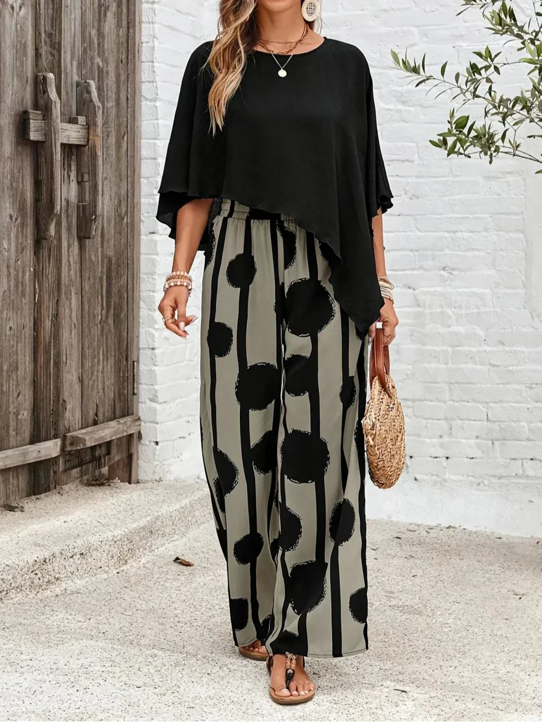 Women's Soft Casual Loungewear Set | Elegant Asymmetrical Top and Wide Leg Pants for Summer 4