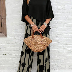 Women's Soft Casual Loungewear Set | Elegant Asymmetrical Top and Wide Leg Pants for Summer 5
