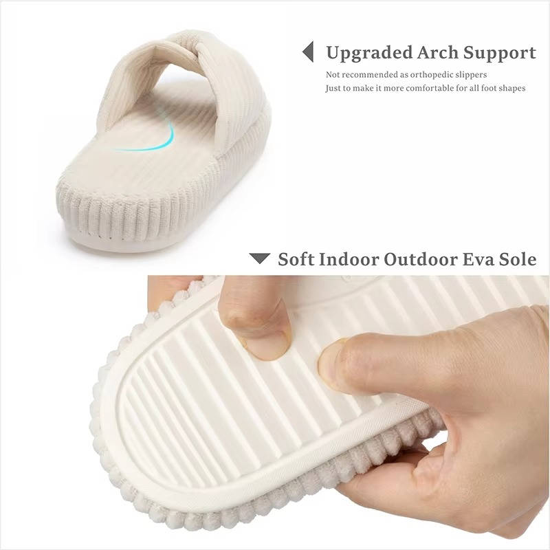 Women's Soft Corduroy Slippers | Comfortable Open Toe Design with Arch Support 5