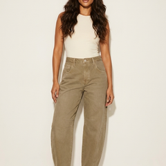 Women's Soft Denim Barrel Jeans | Relaxed High-Waist Tapered Pants 0