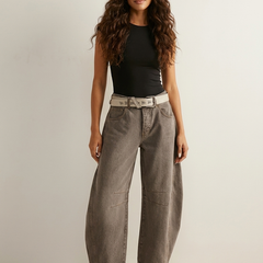 Women's Soft Denim Barrel Jeans | Relaxed High-Waist Tapered Pants 1