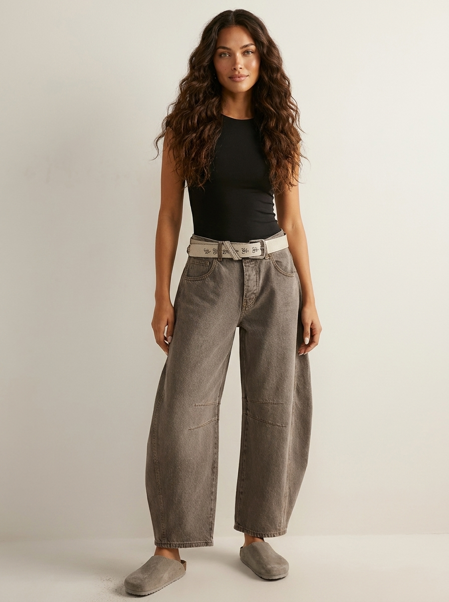 Women's Soft Denim Barrel Jeans | Relaxed High-Waist Tapered Pants 1