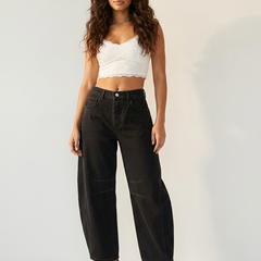 Women's Soft Denim Barrel Jeans | Relaxed High-Waist Tapered Pants 2