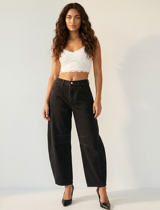 Women's Soft Denim Barrel Jeans | Relaxed High-Waist Tapered Pants 2