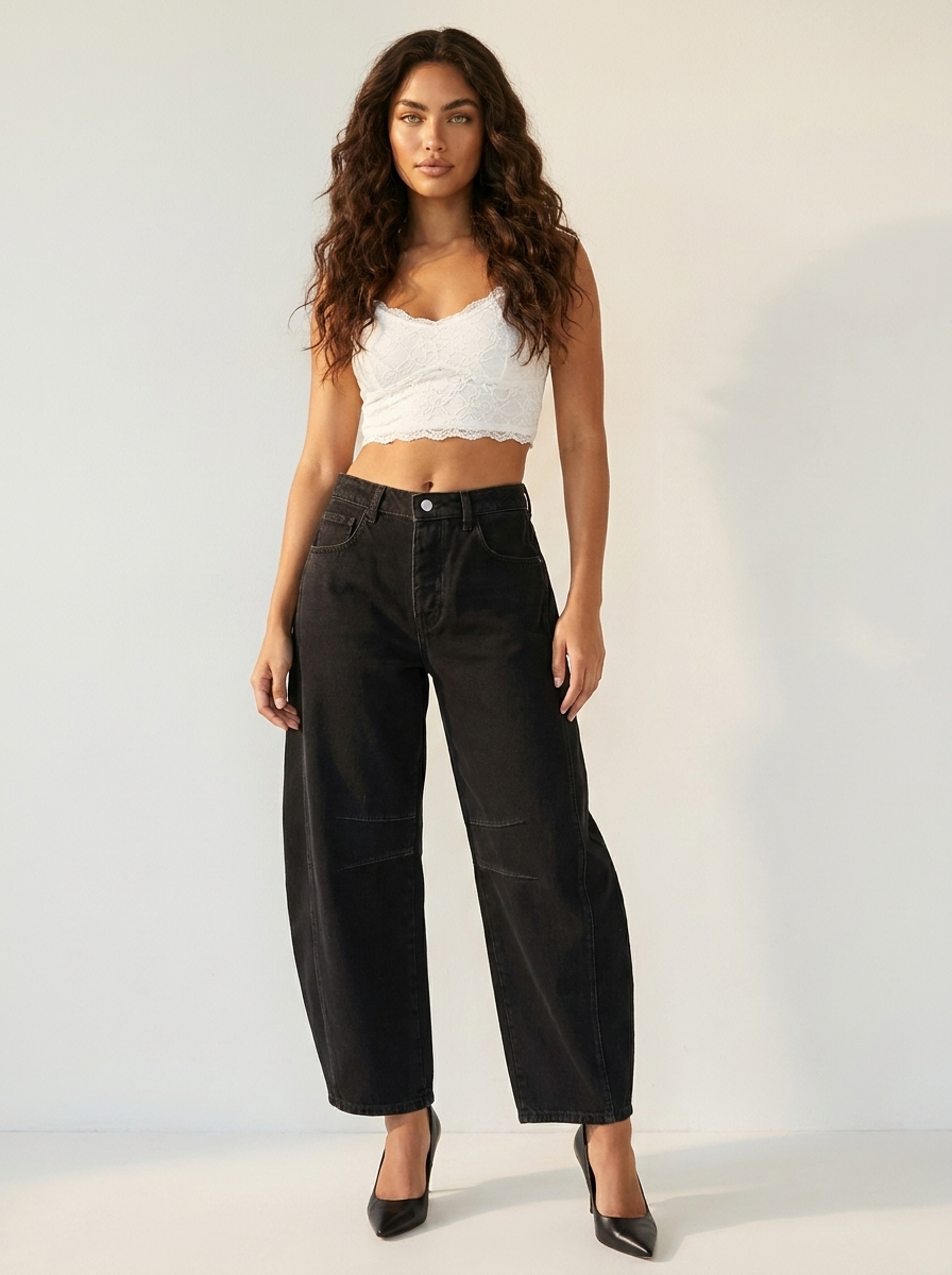Women's Soft Denim Barrel Jeans | Relaxed High-Waist Tapered Pants 2