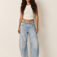 Women's Soft Denim Barrel Jeans | Relaxed High-Waist Tapered Pants 3