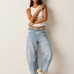 Women's Soft Denim Barrel Jeans | Relaxed High-Waist Tapered Pants 4