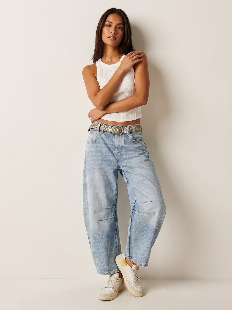 Women's Soft Denim Barrel Jeans | Relaxed High-Waist Tapered Pants 4