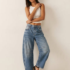 Women's Soft Denim Barrel Jeans | Relaxed High-Waist Tapered Pants 5