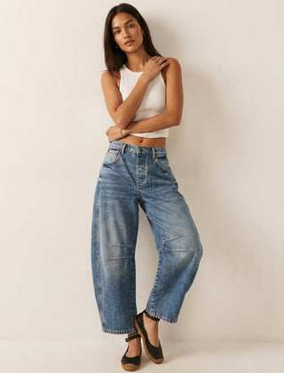 Women's Soft Denim Barrel Jeans | Relaxed High-Waist Tapered Pants 5