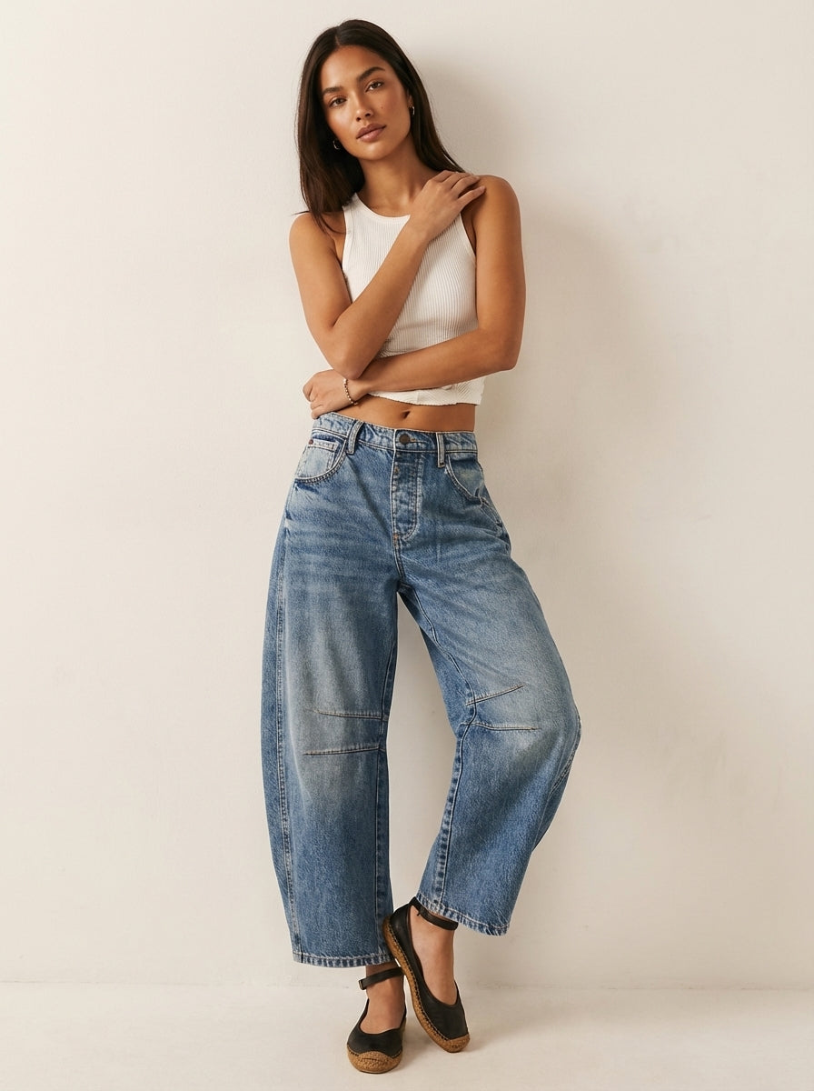 Women's Soft Denim Barrel Jeans | Relaxed High-Waist Tapered Pants 5