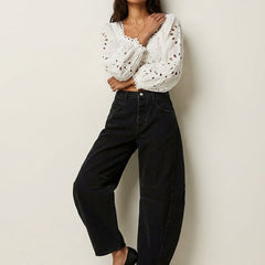 Women's Soft Denim Barrel Jeans | Relaxed High-Waist Tapered Pants 7