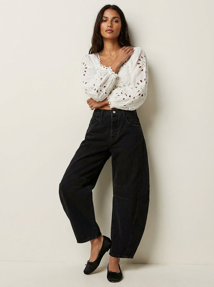 Women's Soft Denim Barrel Jeans | Relaxed High-Waist Tapered Pants 7