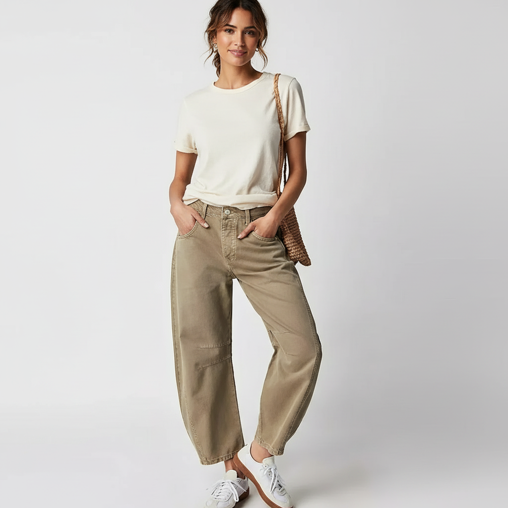 Women's Soft Denim Barrel Jeans | Relaxed High-Waist Tapered Pants 8