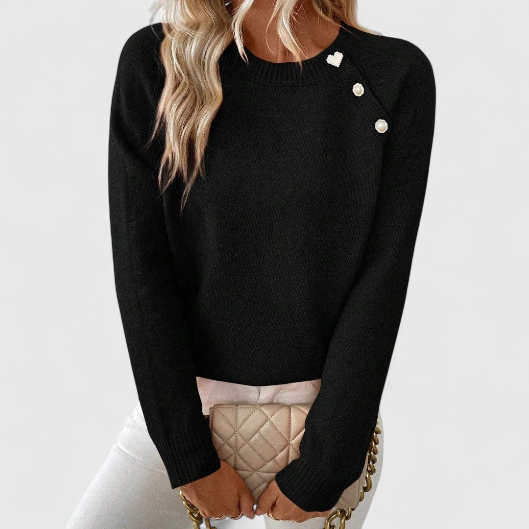 Women's Soft Knit Crew Neck Sweater | Elegant Button Detail | Flattering Medium-Weight Knit 0
