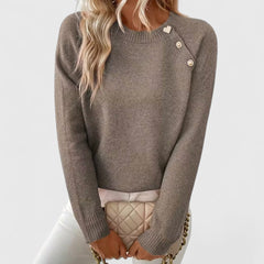 Women's Soft Knit Crew Neck Sweater | Elegant Button Detail | Flattering Medium-Weight Knit 1