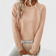 Women's Soft Knit Crew Neck Sweater | Elegant Button Detail | Flattering Medium-Weight Knit 2