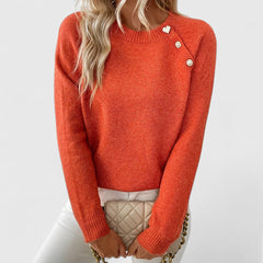 Women's Soft Knit Crew Neck Sweater | Elegant Button Detail | Flattering Medium-Weight Knit 3